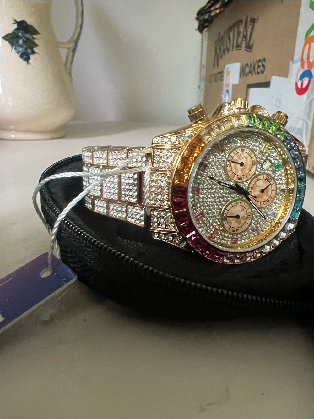 Gold-Tone Rainbow Crystal Unisex Chronograph Watch 
Iced Spectrum Quartz Movemen - Picture 2 of 6